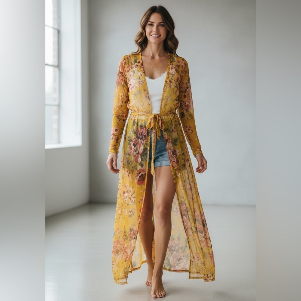 Buckle Yellow Floral Kimono